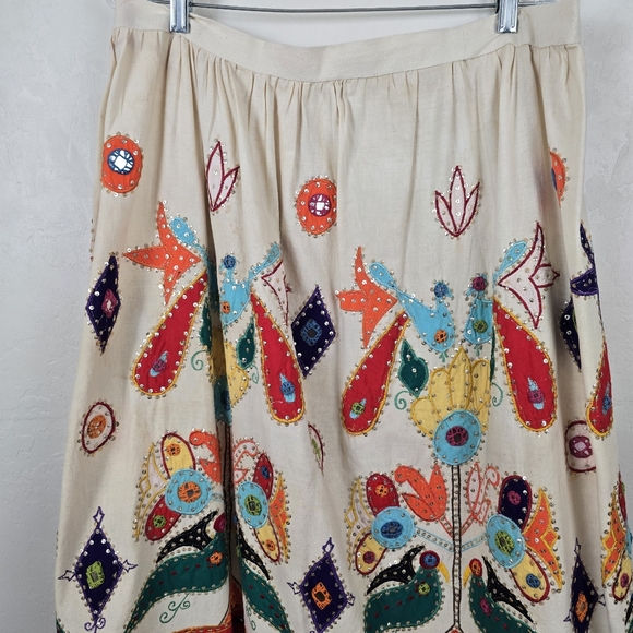 Handmade  Embroidered Vintage Floral.  Maxi Skirt Boho Folk Festival Beaded XL - Picture 4 of 12